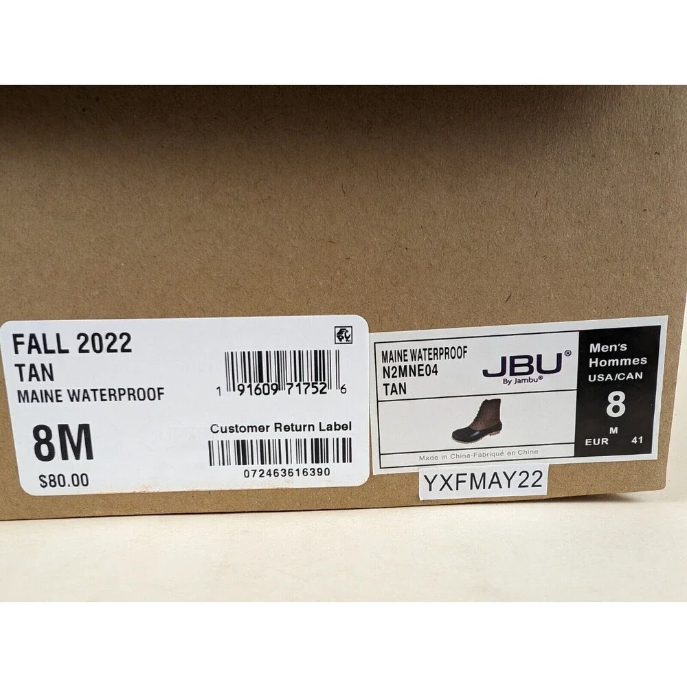 JBU Duck Boots Mens 8M Maine Waterproof Tan Faux Fur Lined Lace Up Shoes NWB